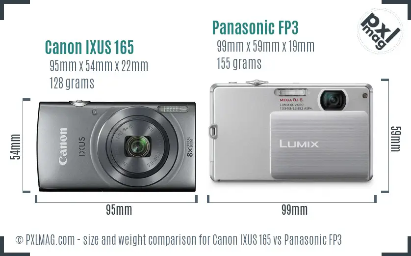 Canon IXUS 165 vs Panasonic FP3 size comparison