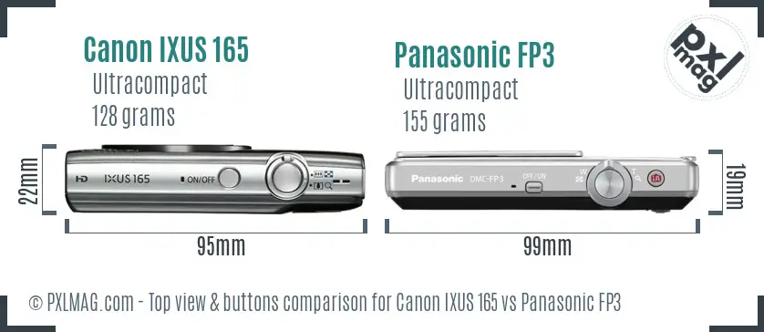 Canon IXUS 165 vs Panasonic FP3 top view buttons comparison