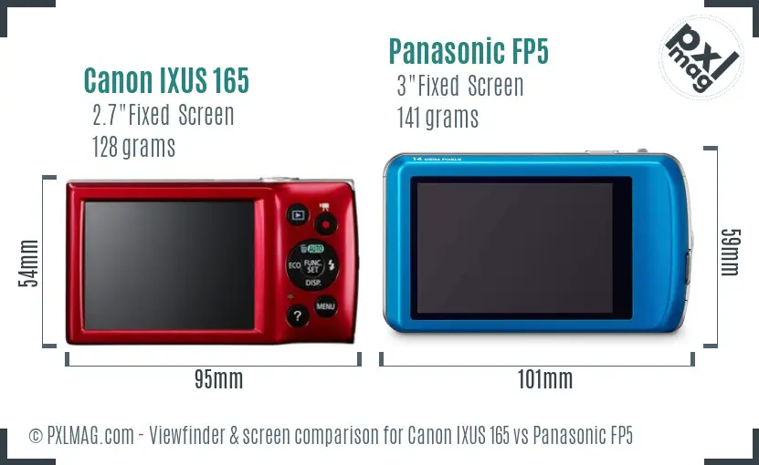 Canon IXUS 165 vs Panasonic FP5 Screen and Viewfinder comparison