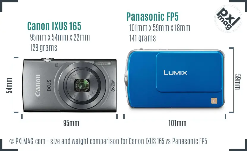 Canon IXUS 165 vs Panasonic FP5 size comparison