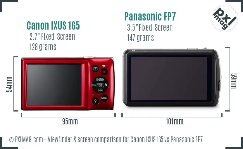 Canon IXUS 165 vs Panasonic FP7 Screen and Viewfinder comparison