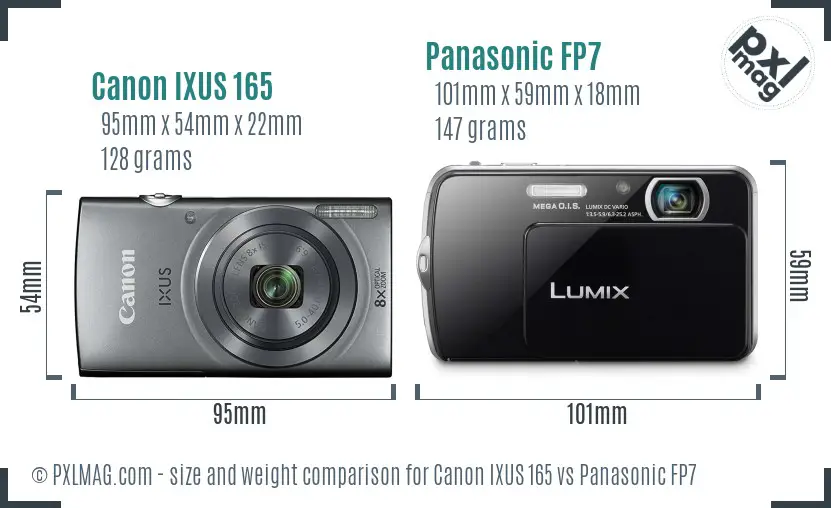 Canon IXUS 165 vs Panasonic FP7 size comparison
