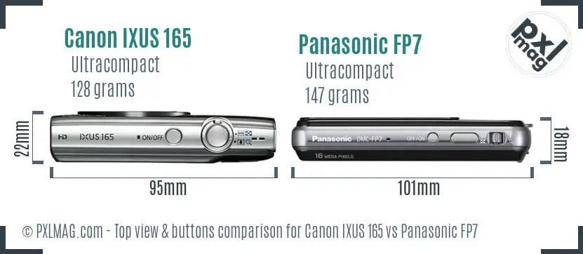Canon IXUS 165 vs Panasonic FP7 top view buttons comparison