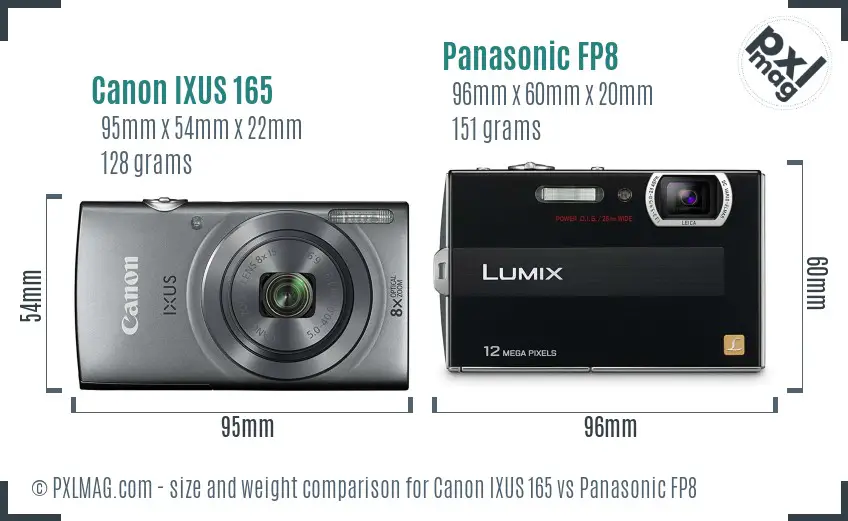 Canon IXUS 165 vs Panasonic FP8 size comparison