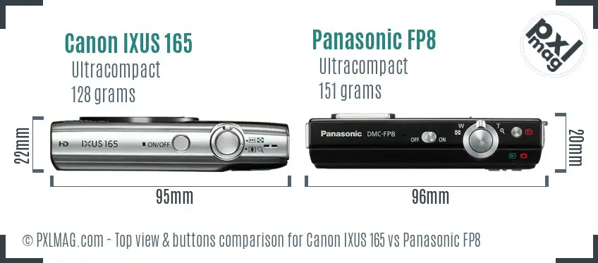 Canon IXUS 165 vs Panasonic FP8 top view buttons comparison