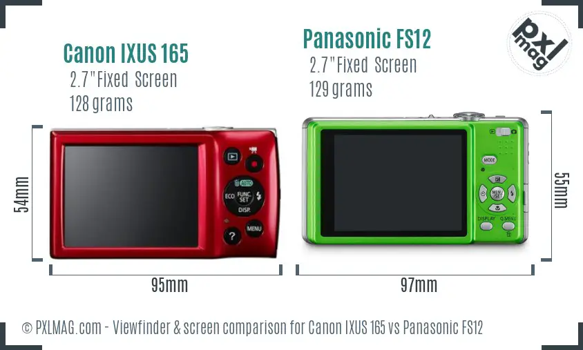 Canon IXUS 165 vs Panasonic FS12 Screen and Viewfinder comparison