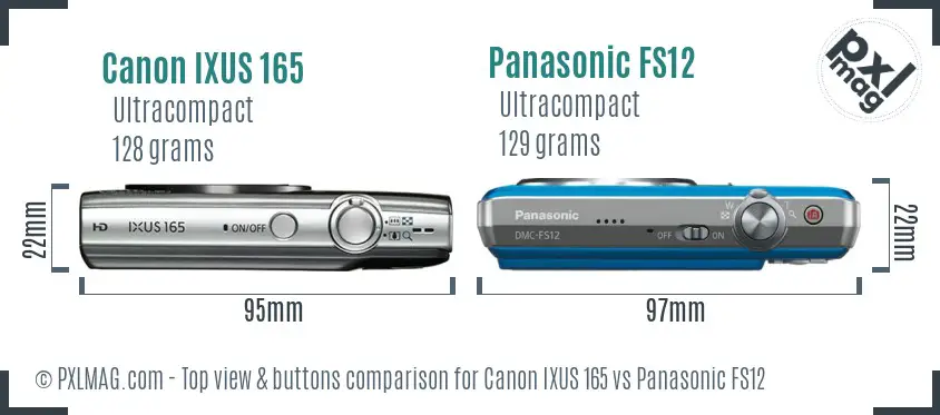 Canon IXUS 165 vs Panasonic FS12 top view buttons comparison