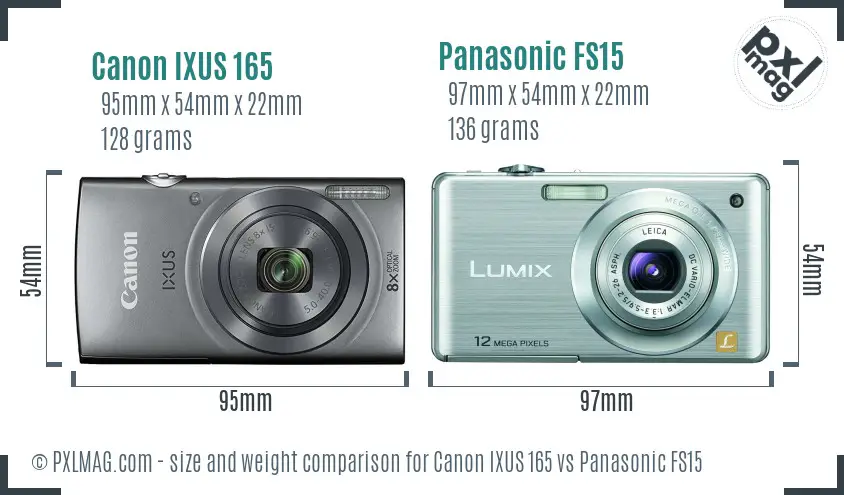 Canon IXUS 165 vs Panasonic FS15 size comparison Canon IXUS 165 vs Panasonic FS15 size comparison