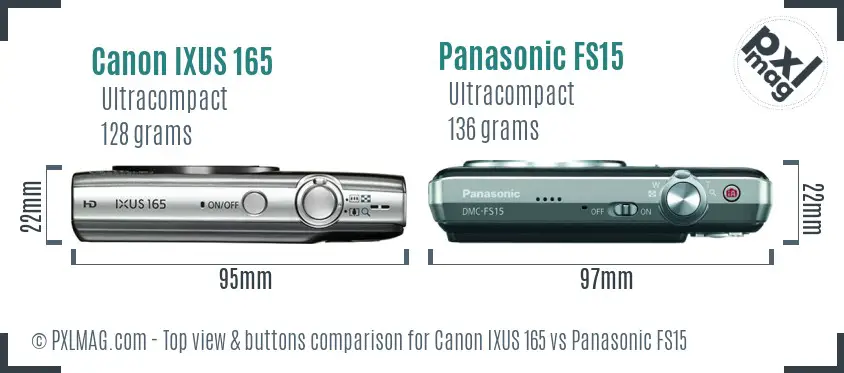 Canon IXUS 165 vs Panasonic FS15 top view buttons comparison Canon IXUS 165 vs Panasonic FS15 top view buttons comparison