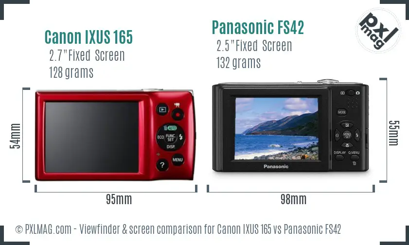 Canon IXUS 165 vs Panasonic FS42 Screen and Viewfinder comparison