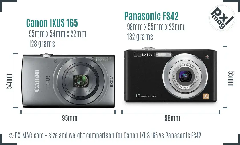 Canon IXUS 165 vs Panasonic FS42 size comparison