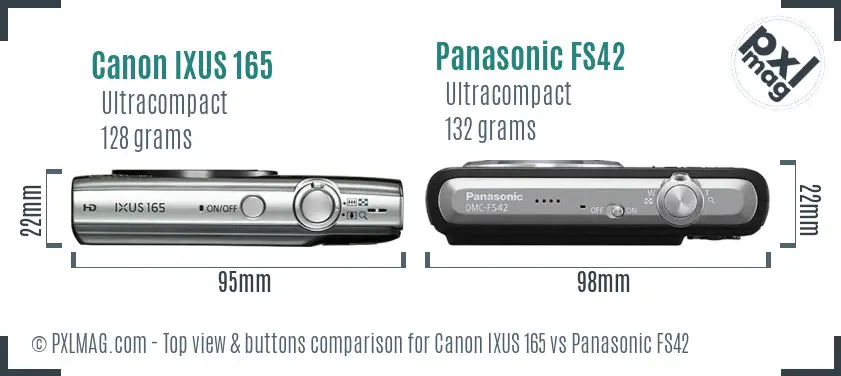 Canon IXUS 165 vs Panasonic FS42 top view buttons comparison