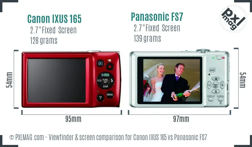 Canon IXUS 165 vs Panasonic FS7 Screen and Viewfinder comparison