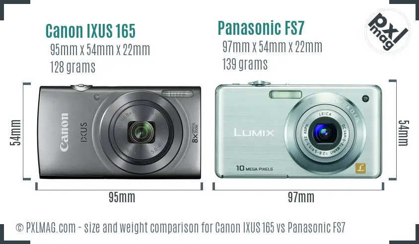 Canon IXUS 165 vs Panasonic FS7 size comparison