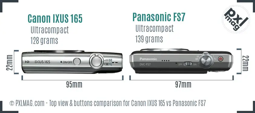 Canon IXUS 165 vs Panasonic FS7 top view buttons comparison