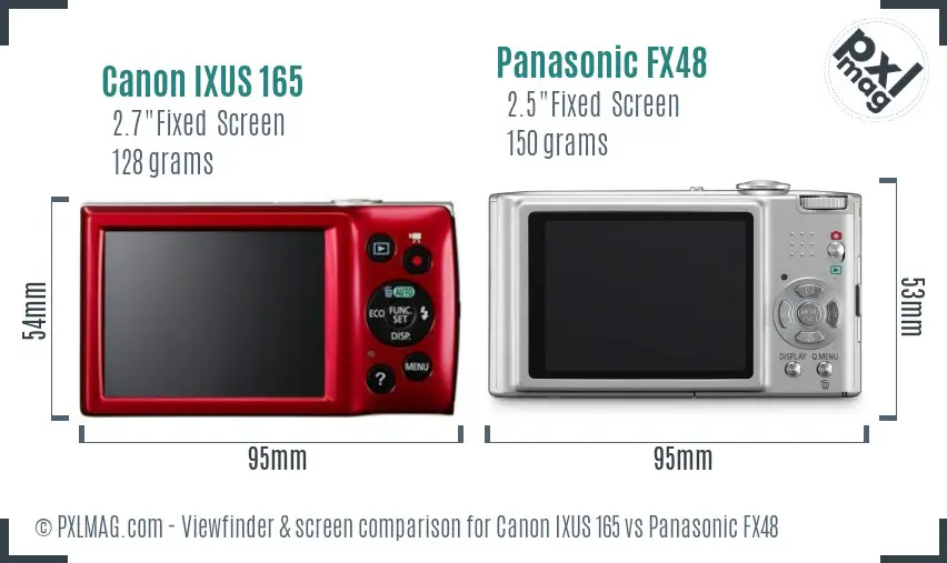 Canon IXUS 165 vs Panasonic FX48 Screen and Viewfinder comparison