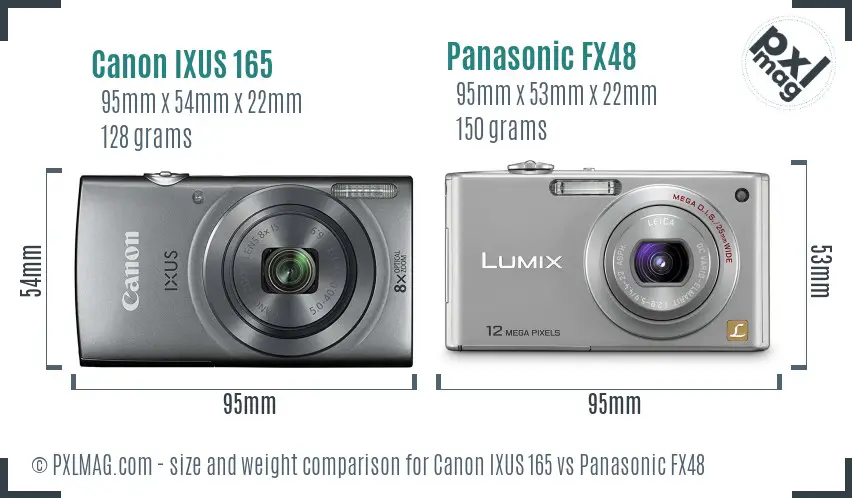Canon IXUS 165 vs Panasonic FX48 size comparison