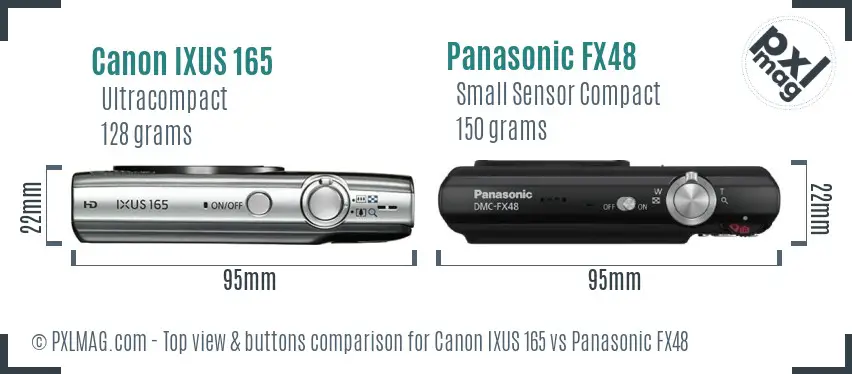 Canon IXUS 165 vs Panasonic FX48 top view buttons comparison