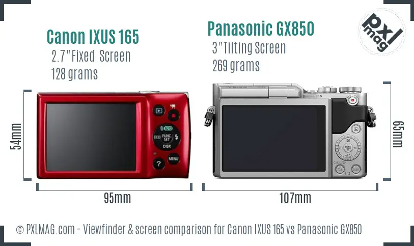 Canon IXUS 165 vs Panasonic GX850 Screen and Viewfinder comparison