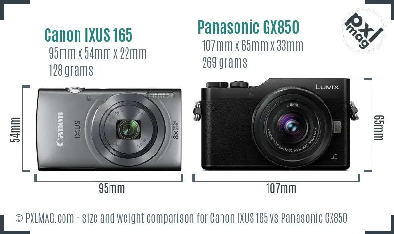 Canon IXUS 165 vs Panasonic GX850 size comparison