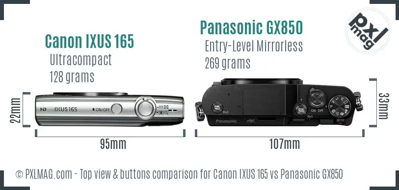 Canon IXUS 165 vs Panasonic GX850 top view buttons comparison