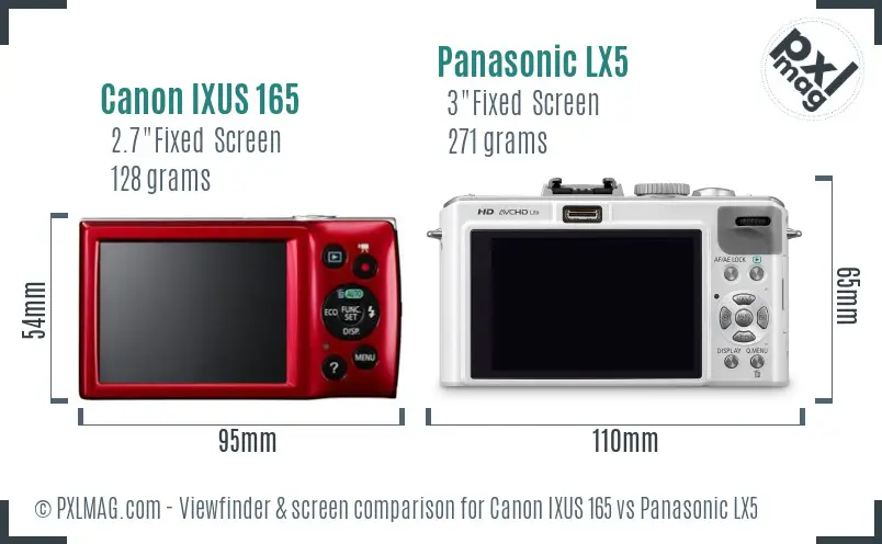 Canon IXUS 165 vs Panasonic LX5 Screen and Viewfinder comparison