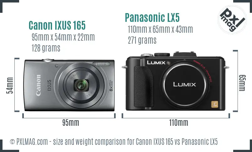 Canon IXUS 165 vs Panasonic LX5 size comparison