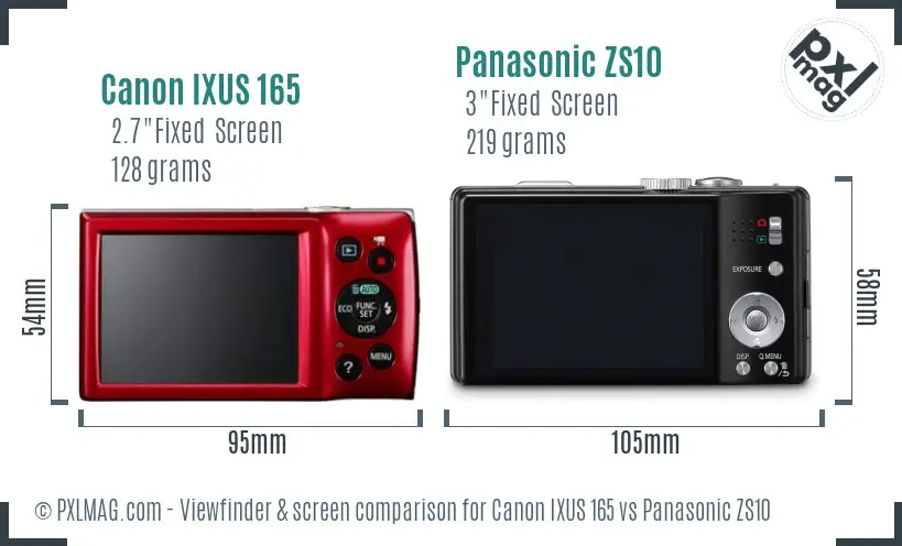 Canon IXUS 165 vs Panasonic ZS10 Screen and Viewfinder comparison