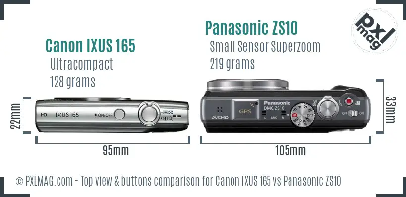 Canon IXUS 165 vs Panasonic ZS10 top view buttons comparison