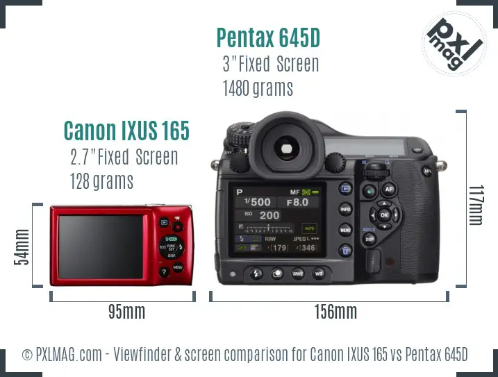 Canon IXUS 165 vs Pentax 645D Screen and Viewfinder comparison