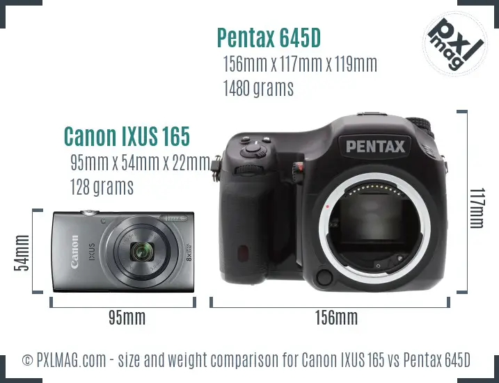 Canon IXUS 165 vs Pentax 645D size comparison