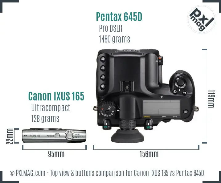 Canon IXUS 165 vs Pentax 645D top view buttons comparison