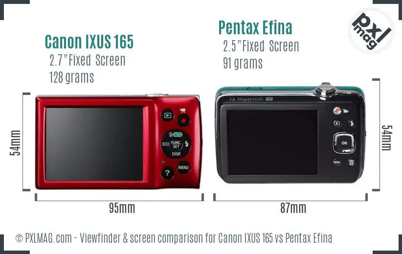 Canon IXUS 165 vs Pentax Efina Screen and Viewfinder comparison Canon IXUS 165 vs Pentax Efina Screen and Viewfinder comparison