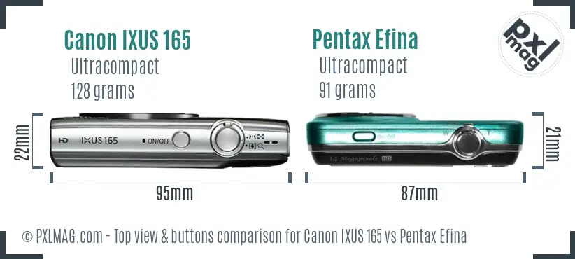 Canon IXUS 165 vs Pentax Efina top view buttons comparison Canon IXUS 165 vs Pentax Efina top view buttons comparison
