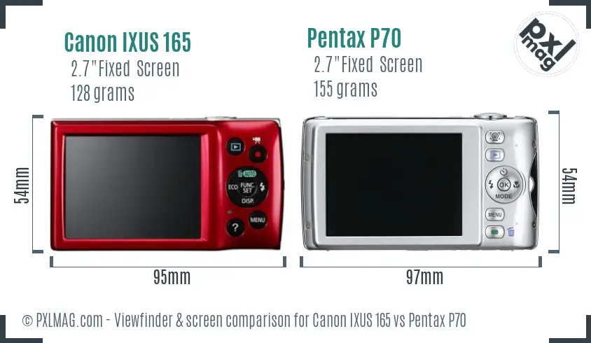 Canon IXUS 165 vs Pentax P70 Screen and Viewfinder comparison