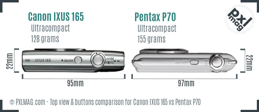 Canon IXUS 165 vs Pentax P70 top view buttons comparison