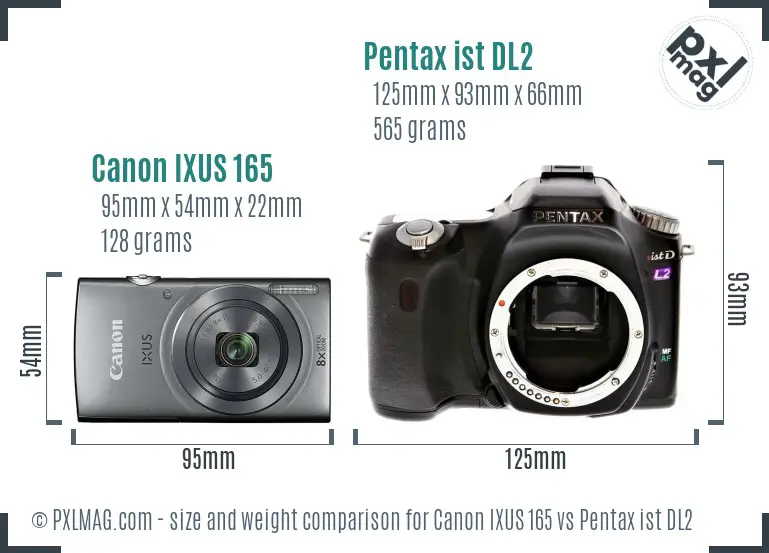 Canon IXUS 165 vs Pentax ist DL2 size comparison