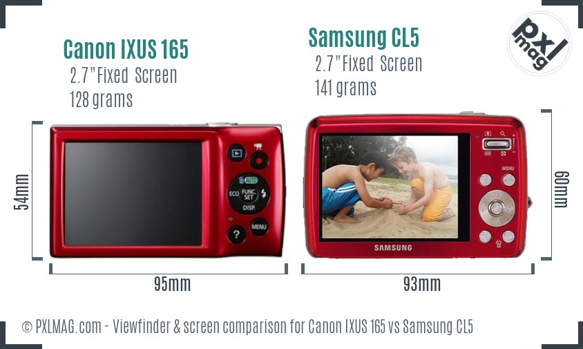 Canon IXUS 165 vs Samsung CL5 Screen and Viewfinder comparison