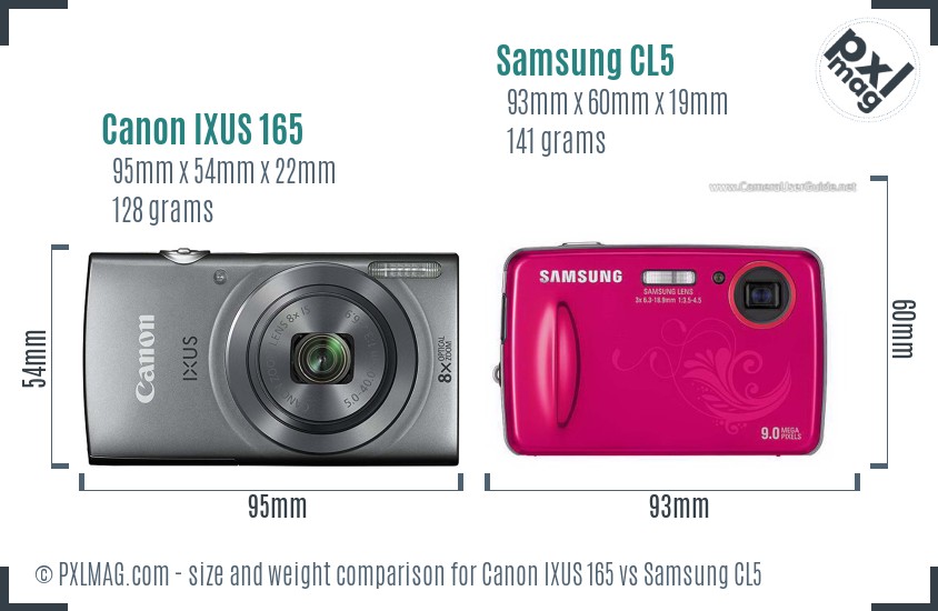Canon IXUS 165 vs Samsung CL5 size comparison