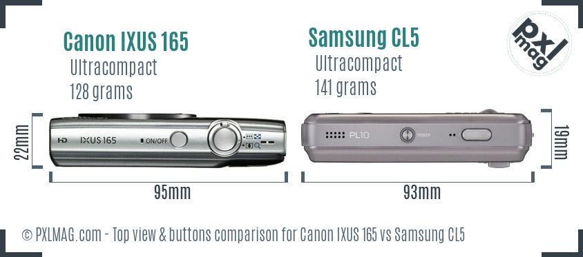 Canon IXUS 165 vs Samsung CL5 top view buttons comparison