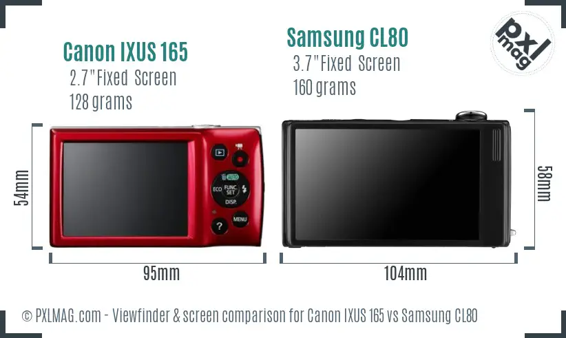 Canon IXUS 165 vs Samsung CL80 Screen and Viewfinder comparison