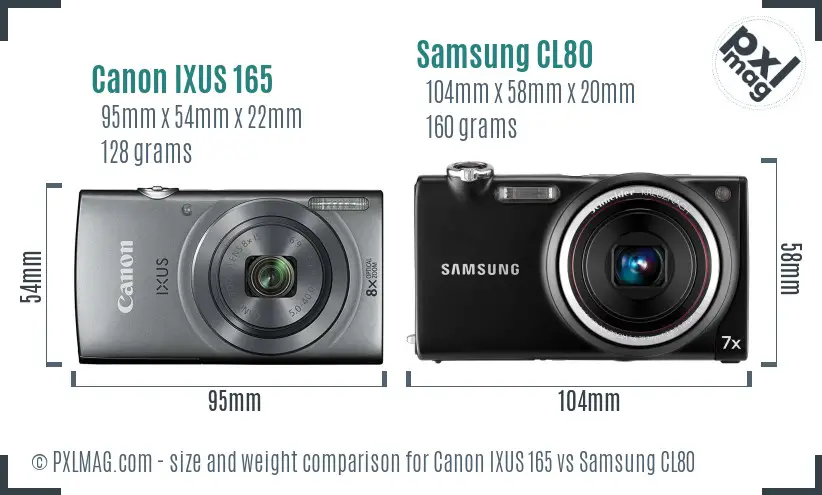 Canon IXUS 165 vs Samsung CL80 size comparison