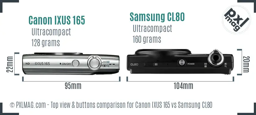 Canon IXUS 165 vs Samsung CL80 top view buttons comparison