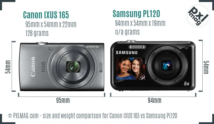 Canon IXUS 165 vs Samsung PL120 size comparison Canon IXUS 165 vs Samsung PL120 size comparison