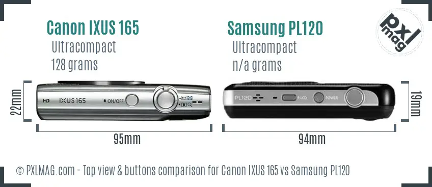 Canon IXUS 165 vs Samsung PL120 top view buttons comparison Canon IXUS 165 vs Samsung PL120 top view buttons comparison