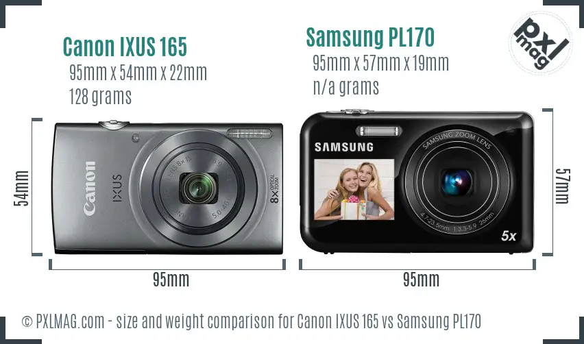 Canon IXUS 165 vs Samsung PL170 size comparison