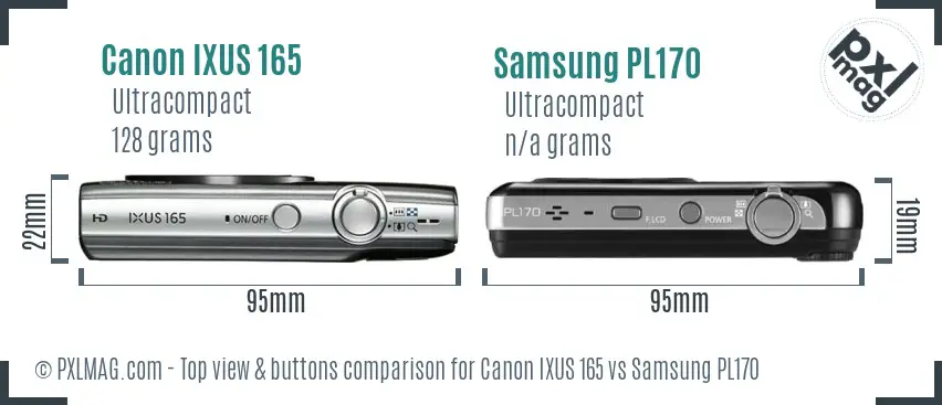 Canon IXUS 165 vs Samsung PL170 top view buttons comparison
