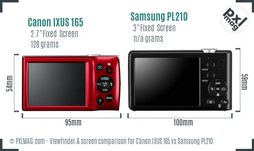 Canon IXUS 165 vs Samsung PL210 Screen and Viewfinder comparison