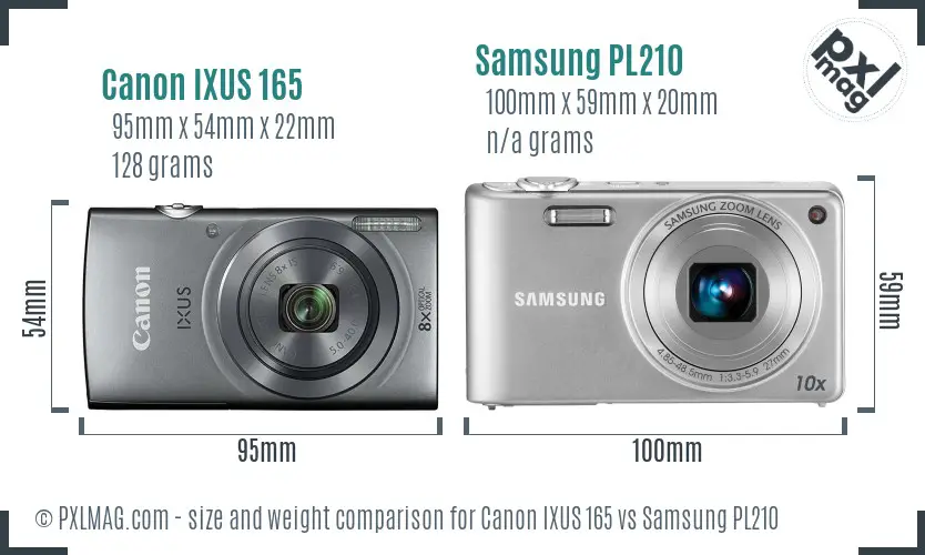 Canon IXUS 165 vs Samsung PL210 size comparison
