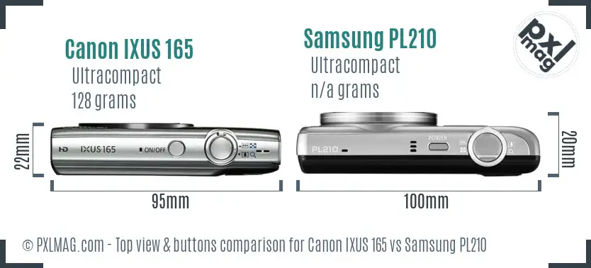 Canon IXUS 165 vs Samsung PL210 top view buttons comparison
